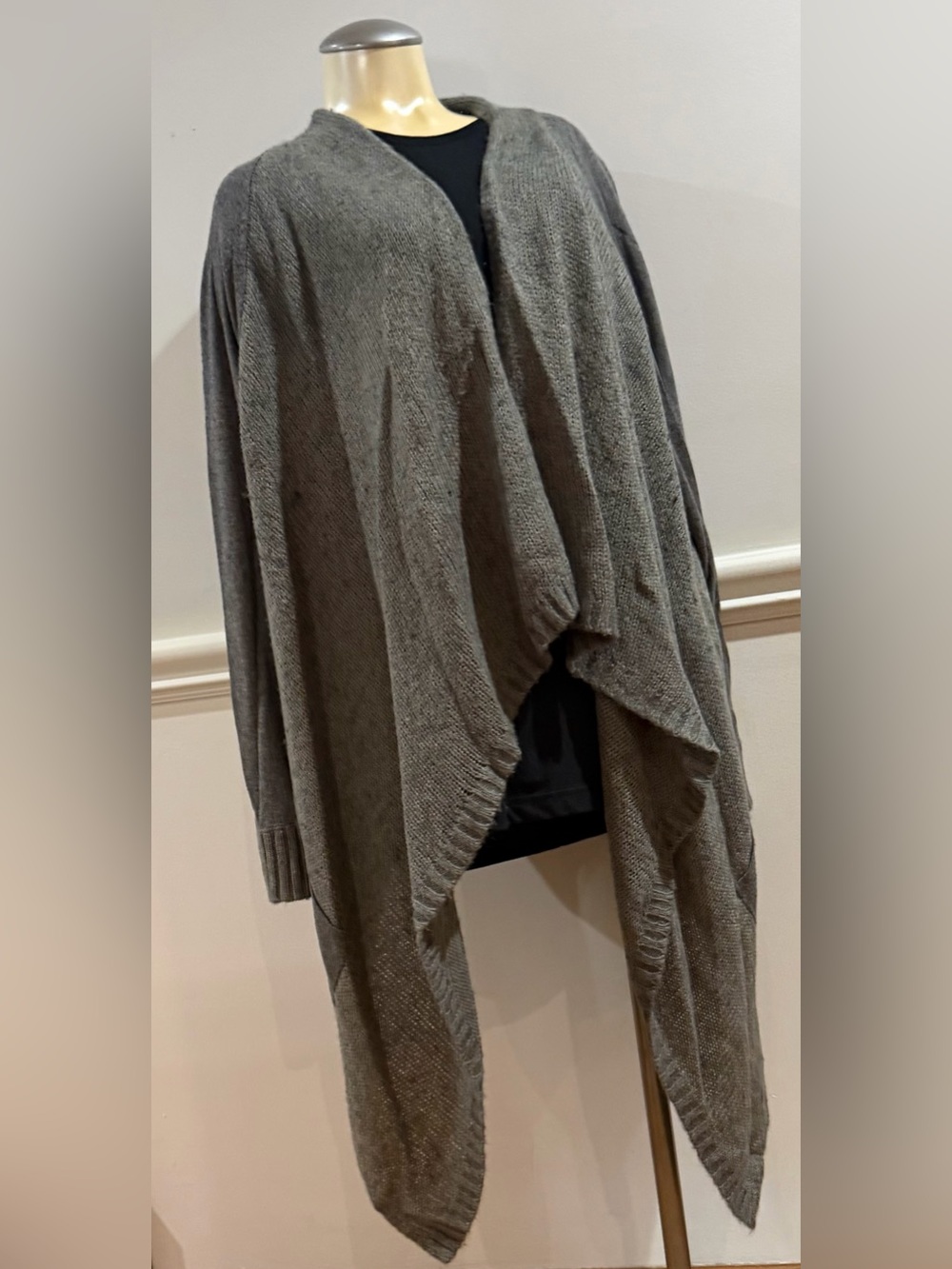 Addition Elle 3X Plus Sz Women Gray Knit Draped Open Front Wool Carigan Sweater